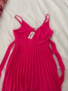 Bright Fuchsia Pleated Spaghetti Strap Dress